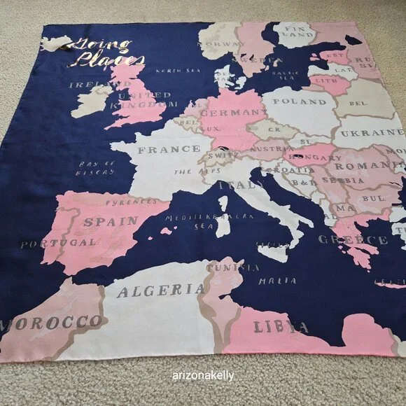 NWT kate spade Silk Scarf Map Europe "Going Places" - Picture 8 of 9